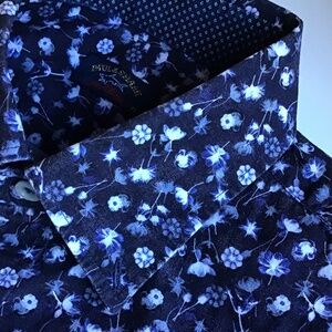 Paul & Shark Nice black,  purple flowers cotton shirt Sz 16.5 made in Italy 🇮🇹